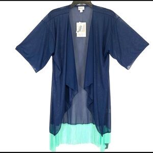 Lularoe Monroe blue fringe cardigan kimono size S